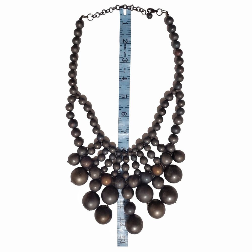 Vintage Bauble Pearl Bead Necklace Gray Bronze Statement Piece Costume Jewelry - Picture 8 of 8